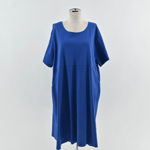 Vtg Bryn Walker Oversized Tunic Dress Size L Blue Cotton Lagenlook Boho Pockets - Picture 1 of 15
